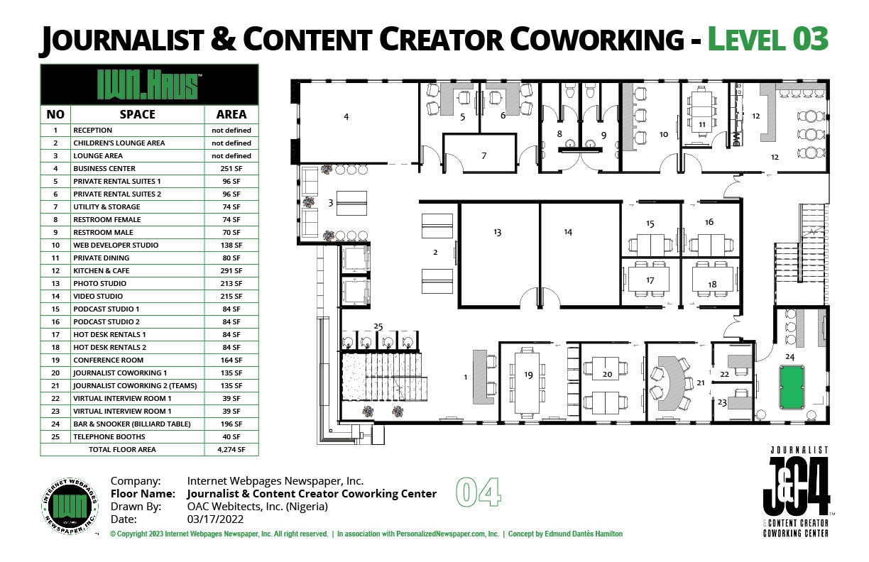 Journalist & Content Creator Coworking Center Level 03 (04) IWN.Haus Floor Plans - Go.IWN.Haus
